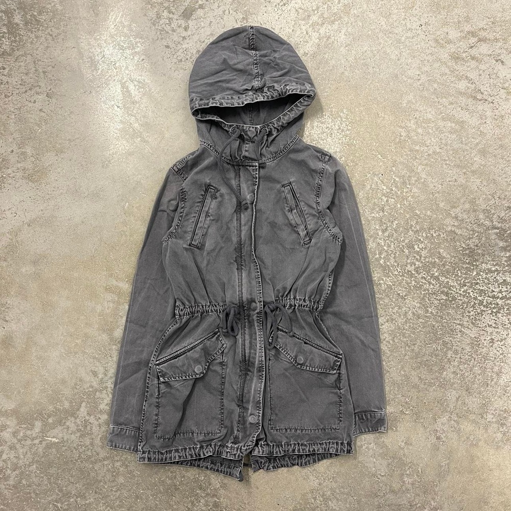 American Eagle Vintage Y2K Babydoll Fishtail Parka Jacket Grey Black XS